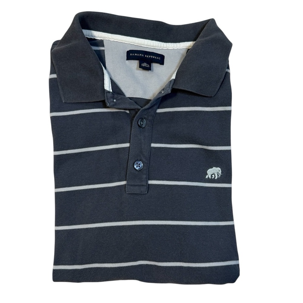 Banana Republic Mens Polo Shirts Short Sleeved Elephant logo M Gray Stripe - Picture 7 of 7